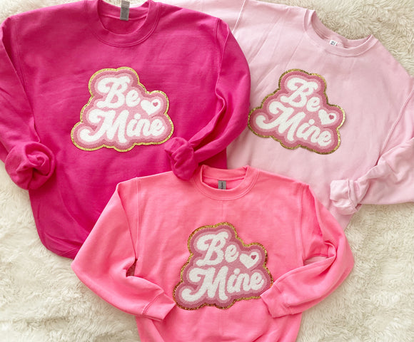 Be Mine Chenille Glitter Patch Sweatshirt in pink