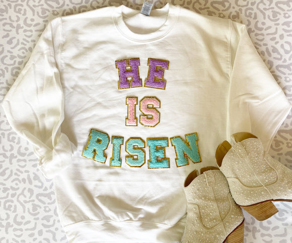 He is Risen Easter Chenille Glitter Patch Tee/Sweatshirt