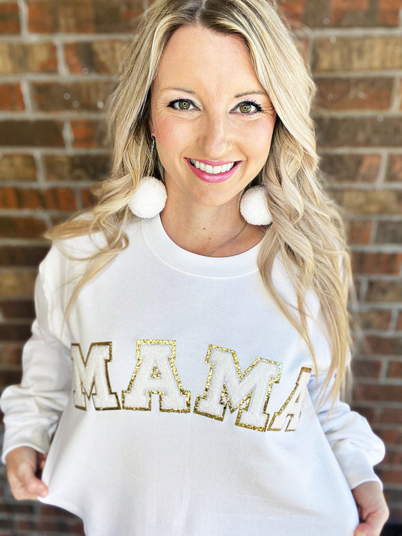 White Mama Glitter Patch Tee/Sweatshirt