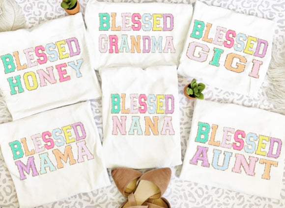 Personalized Blessed Glitter Letter Tee/Sweatshirt