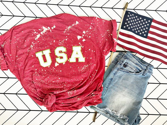USA Chenille Patch Patriotic Bleached Tee
