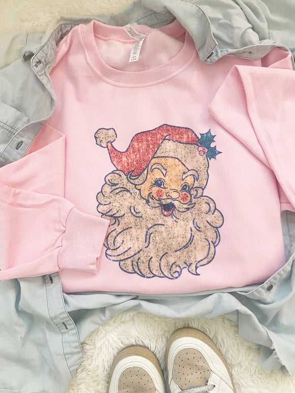 Pink Sparkling Vintage Santa Sweatshirt