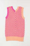 Strawberry Pink Contrast Chevron Knit V Neck Sweater Vest