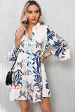 White Printed Tribal Print Bracelet Sleeve Buttoned Mini Dress