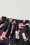 Black Western Boots Printed Short Pajama Set