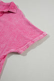Strawberry Pink Mineral Wash Crinkle Split Neck Raw Hem Tiered Dress