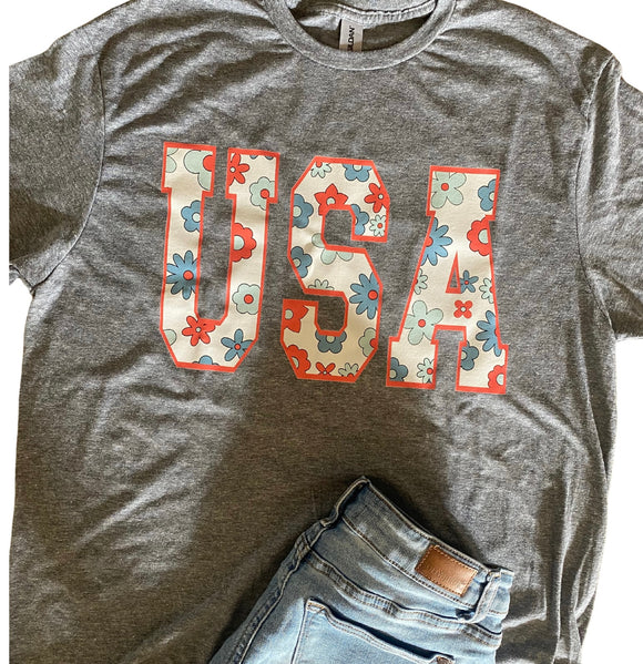 USA Flower Power Tee Tshirt