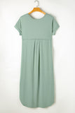 Grass Green V Neck Hidden Pocket Splits Maxi T-shirt Dress