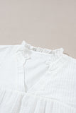 White Floral Embroidered Puff Sleeve Notched Neck Blouse