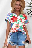 Flower Print Chest Pocket V Neck Blouse