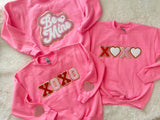 YOUTH Valentines 4 designs Chenille Glitter Patch Sweatshirt in safety pink