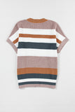 Camel Striped Knit Crew Neck T Shirt Sweater