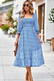 Leopard Square Neck Flounce Sleeve Midi Dress