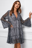 Printed Notched Neck Flare Sleeve Tiered Dress
