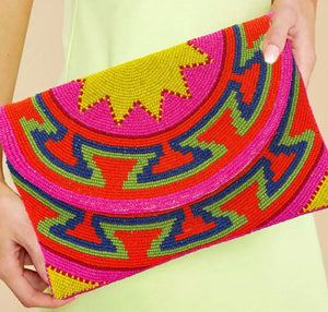 Fuchsia Bold Design Beaded Clutch