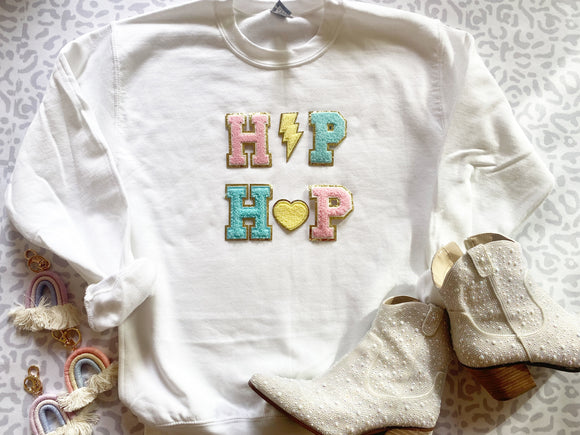 Hip Hop Bunny Easter Chenille Glitter Patch Tee/Sweatshirt