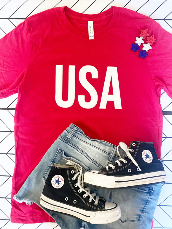 Puff Print USA Patriotic Red Tee