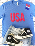 Puff Print USA Patriotic Blue Tee